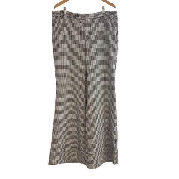 Maeve by Athropologie Houndstooth Wide Leg Flat Front Cuffed Trouser Size 14 NWT - Picture 1 of 8